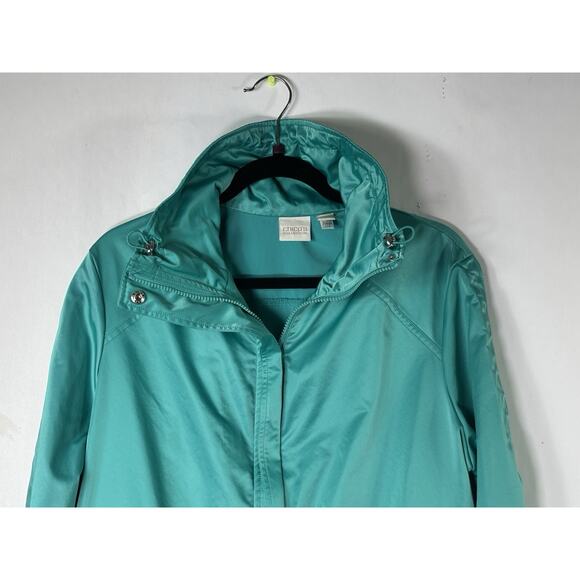 Chicos Collection Size XL (3) Teal Turquoise Full Zip Windbreaker Jacket Shiny - Picture 4 of 11